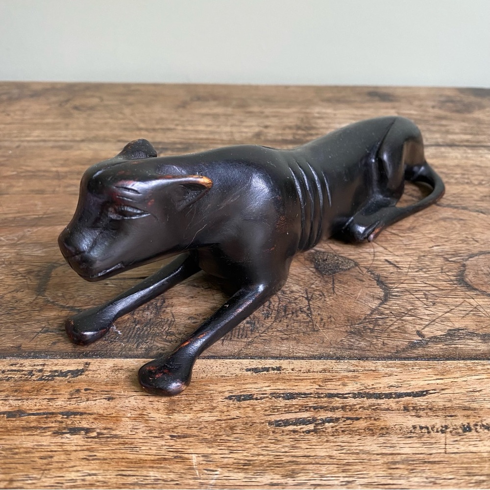 Vintage Hand Carved African Ebony Wood Black Panther Sculpture 9"